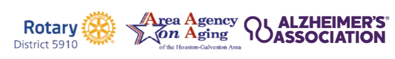 Associated organizations UTMB Health, Rotary District 5910, Area Agency on Aging of Houston-Galveston and Alzheimer's Association logos